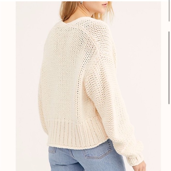 Free People Glow For It Chunky Knit Open Front Ribbed Hem Cardi in Ivory Sz XS - Picture 6 of 7